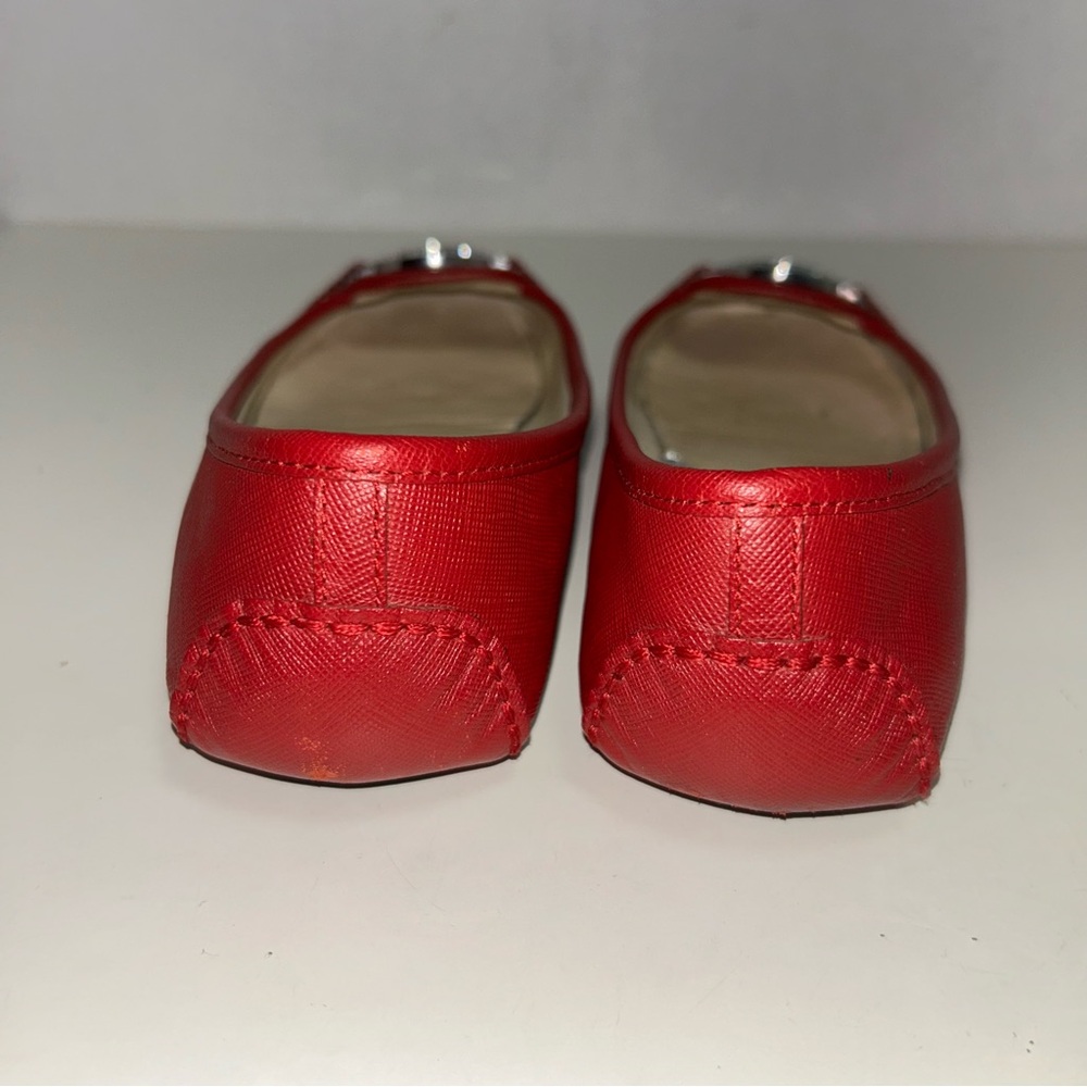 Michael Kors Fulton MK Gold Logo Red Saffiano Leather Slip On Ballet Flat - Picture 10 of 13